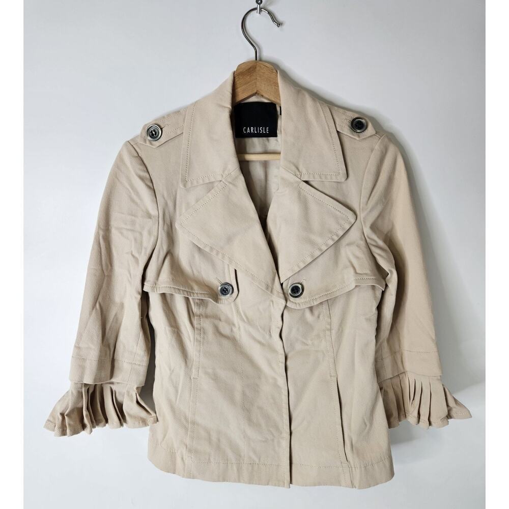 Carlisle Cropped Khaki Pleat Ruffle Trench Jacket 6